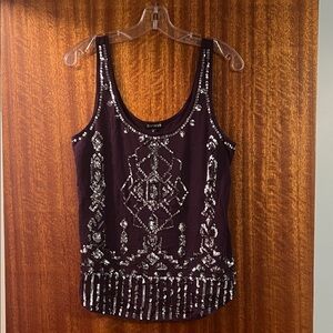 Express Dark Purple Embellished Tank Top